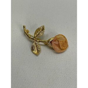 Vintage Anne Klein Mesh & Gold Tone Metal Rose Flower Brooch Pin